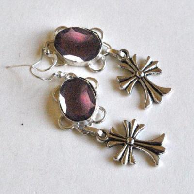 Bcl 096 boucles oreilles croix amethyste 60mm 10gr argent925 1 