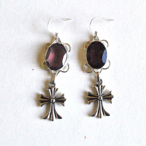 Bcl 096 boucles oreilles croix amethyste 60mm 10gr argent925 2