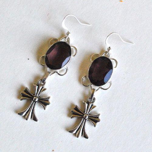 Bcl 096 boucles oreilles croix amethyste 60mm 10gr argent925 3