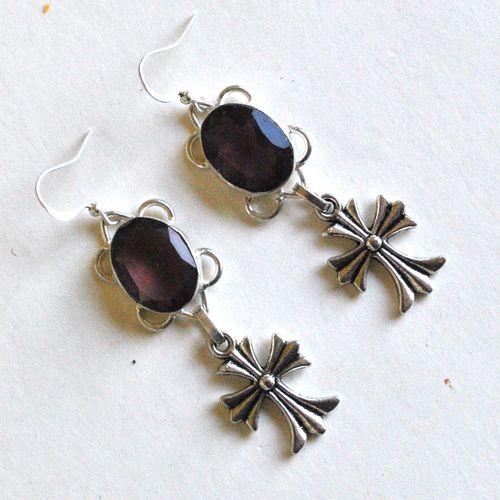 Bcl 096 boucles oreilles croix amethyste 60mm 10gr argent925 4