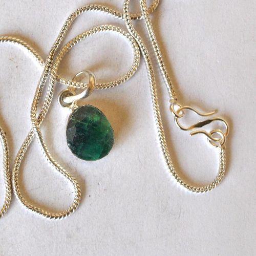 Bij 001 pendentifs pendants emeraude chaine 54cm 10x15mm argent 1