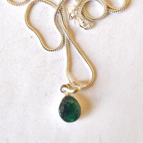 Bij 001 pendentifs pendants emeraude chaine 54cm 10x15mm argent 4