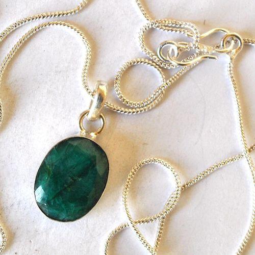 Bij 003 pendentifs pendants emeraude chaine 54cm 12x16mm argent 2