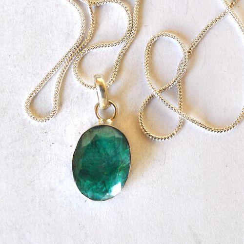 Bij 003 pendentifs pendants emeraude chaine 54cm 12x16mm argent 4