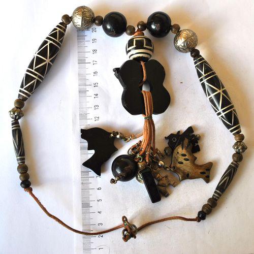 Bja 001 collier parure africaine ethnique perles metal os resine 1 