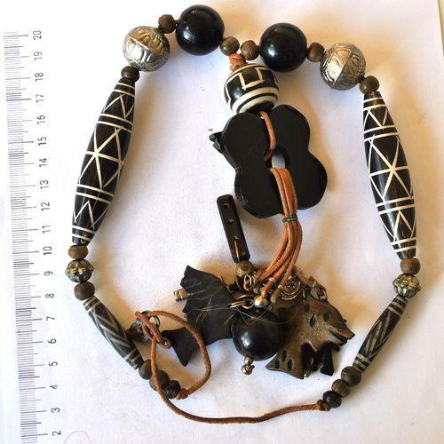 Bja 001 collier parure africaine ethnique perles metal os resine 5 