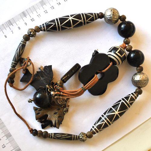 Bja 001 collier parure africaine ethnique perles metal os resine 6 