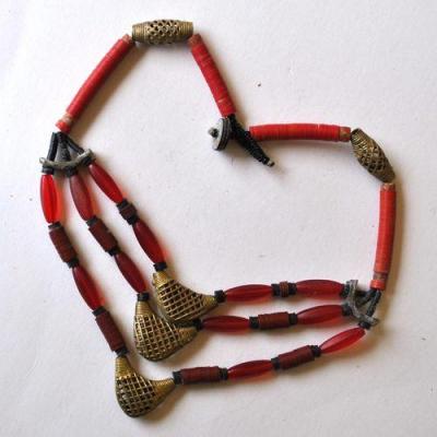 Bja 007 collier parure africaine ethnique perles pate verre perles bronze 78gr 3 