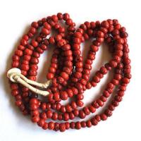 Bja 021 collier africain 65cm 253gr 3rangs perles pate verre corail afrique ethniques 8x10mm 2 