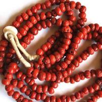 Bja 021 collier africain 65cm 253gr 3rangs perles pate verre corail afrique ethniques 8x10mm 4 