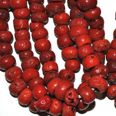 Bja 022 collier africain 50cm 159gr 4rangs perles pate verre corail afrique ethniques 8x20mm 3 