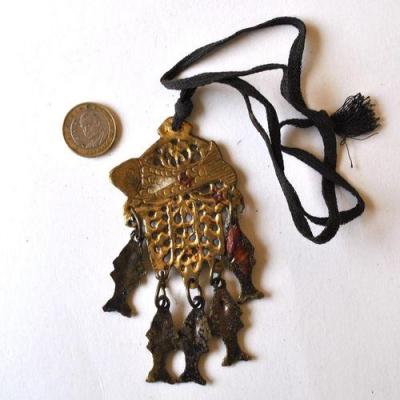 Bja 021 collier parure africaine ethnique pendant bronze poissons 54grl 3 