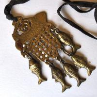 Bja 021 collier parure africaine ethnique pendant bronze poissons 54grl 6 