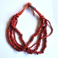 Bja 022 collier africain 50cm 159gr 4rangs perles pate verre corail afrique ethniques 8x20mm 1 