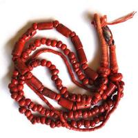 Bja 022 collier africain 50cm 159gr 4rangs perles pate verre corail afrique ethniques 8x20mm 3 