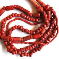 Bja 022 collier africain 50cm 159gr 4rangs perles pate verre corail afrique ethniques 8x20mm 5 