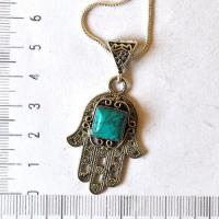 Bjb 001 pendentif pendant chaine hamsa fatima 40mm turquoise argent 1 