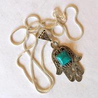 Bjb 001 pendentif pendant chaine hamsa fatima 40mm turquoise argent 3 