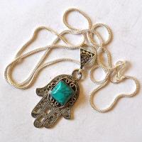 Bjb 001 pendentif pendant chaine hamsa fatima 40mm turquoise argent 4 