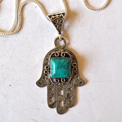 Bjb 001 pendentif pendant chaine hamsa fatima 40mm turquoise argent 2 