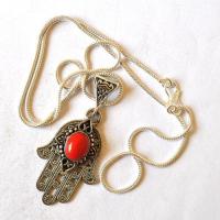 Bjb 002 pendentif pendant chaine hamsa fatima 40mm corail argent 3 