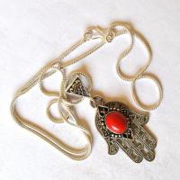 Bjb 002 pendentif pendant chaine hamsa fatima 40mm corail argent 4 