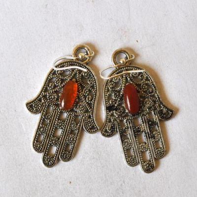 Bjb 003 boucles oreilles orientales berberes cornaline hamsa khamse fatima 1 