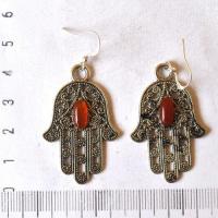 Bjb 003 boucles oreilles orientales berberes cornaline hamsa khamse fatima 2 