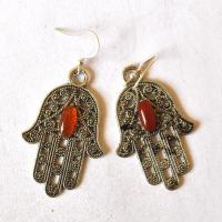 Bjb 003 boucles oreilles orientales berberes cornaline hamsa khamse fatima 3 