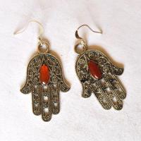 Bjb 003 boucles oreilles orientales berberes cornaline hamsa khamse fatima 5 