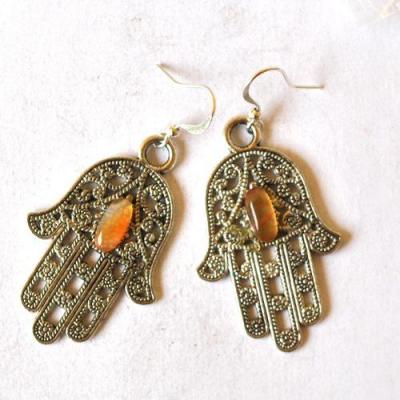 Bjb 004 boucles oreilles orientales berberes cornaline hamsa khamse fatima 2 