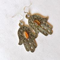 Bjb 004 boucles oreilles orientales berberes cornaline hamsa khamse fatima 3 