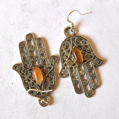 Bjb 004 boucles oreilles orientales berberes cornaline hamsa khamse fatima 2 