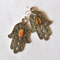 Bjb 004 boucles oreilles orientales berberes cornaline hamsa khamse fatima 5 