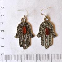 Bjb 005 boucles oreilles orientales berberes cornaline hamsa khamse fatima 2 