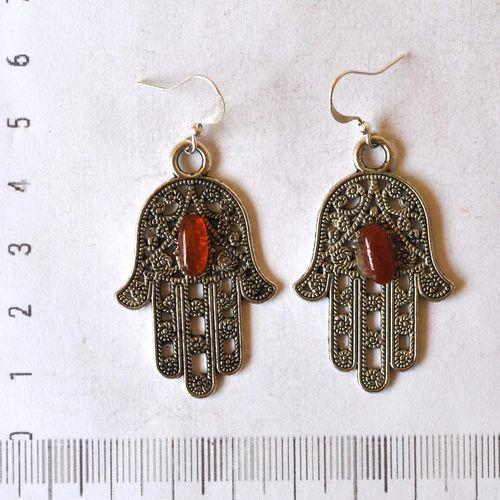 Bjb 005 boucles oreilles orientales berberes cornaline hamsa khamse fatima 2