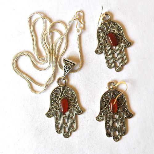 Bjb 005 boucles oreilles orientales berberes cornaline hamsa khamse fatima 3