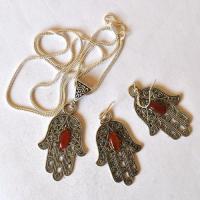 Bjb 005 boucles oreilles orientales berberes cornaline hamsa khamse fatima 4 