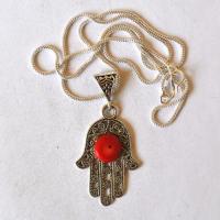 Bjb 010 pendentif pendant chaine hamsa khamsa berbere corail argent 3 