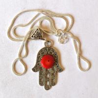 Bjb 010 pendentif pendant chaine hamsa khamsa berbere corail argent 4 