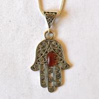 Bjb 012 pendentif pendant chaine cormaline hamsa khamsa main fatima argent 2 