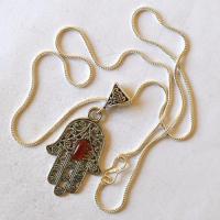 Bjb 012 pendentif pendant chaine cormaline hamsa khamsa main fatima argent 3 