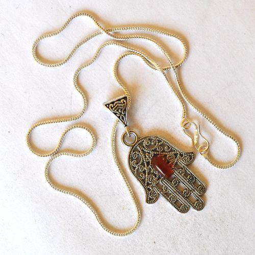 Bjb 012 pendentif pendant chaine cormaline hamsa khamsa main fatima argent 4