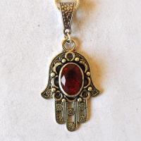 Bjb 013 pendentif pendant chaine grenat 10x15 hamsa khamsa main fatima argent 2
