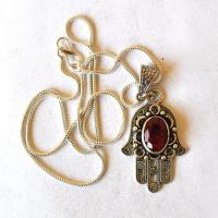 Bjb 013 pendentif pendant chaine grenat 10x15 hamsa khamsa main fatima argent 3