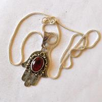 Bjb 013 pendentif pendant chaine grenat 10x15 hamsa khamsa main fatima argent 4