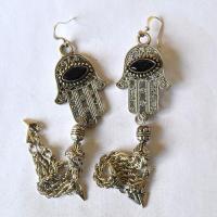 Bjb 017 boucles oreilles pendants 120mm hamsa main fatima oeil onyx berberes kabyle 2