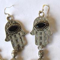 Bjb 017 boucles oreilles pendants 120mm hamsa main fatima oeil onyx berberes kabyle 3