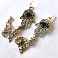 Bjb 017 boucles oreilles pendants 120mm hamsa main fatima oeil onyx berberes kabyle 4 