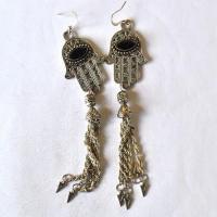 Bjb 017 boucles oreilles pendants 120mm hamsa main fatima oeil onyx berberes kabyle 5